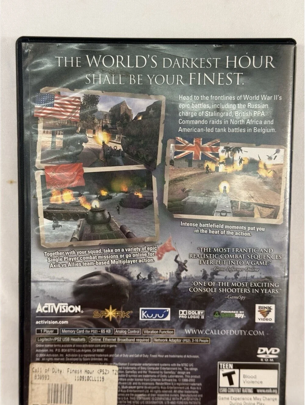 Call Of Duty: Finest Hour Sony PlayStation 2 Greatest Hits Video Game Activision